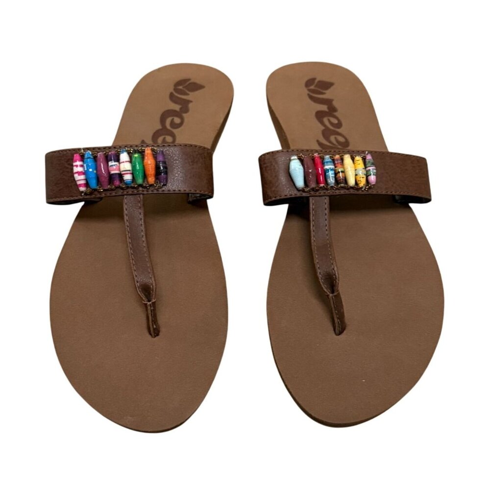 Reef Womens Brown Foam Sandals With Beaded Strap Size 8